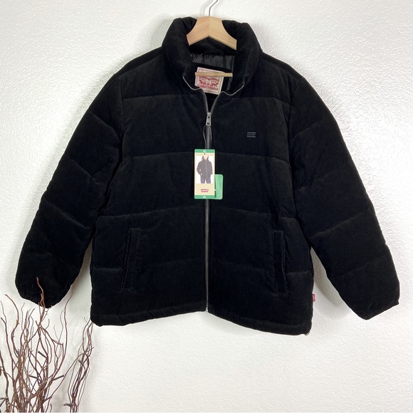 NWT LEVI'S Black Quilted Corduroy Puffer Jacket Size XL - Picture 4 of 9